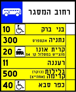 תמרור 505 – תחנת אוטובוסים ציבוריים ורכבים בקווי שירות. העצירה בהתאם למפורט בתמרור. על גב התמרור יירשם האמור בו באותה המתכונת בשפה אחרת. שולב סמל "נכה" – האוטובוסים בקו זה הותאמו לאנשים עם מוגבלות; שולב סמל "רכבת" - הקו מוביל אל תחנת רכבת; שולב סמל "קווי תחבורה ציבורית בשעות הלילה" – האוטובוסים בקו זה פועלים בשעות הלילה
