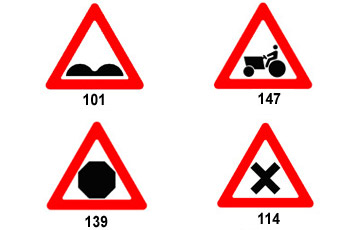 , 0356. איזה מן התמרורים האלה מזהיר את הנהג לנהוג בהתאם למצבו של הכביש?