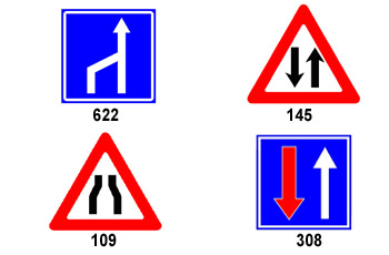 , 0358. איזה תמרור המוצב בדרך מודיע על שינוי במספר הנתיבים בכביש?